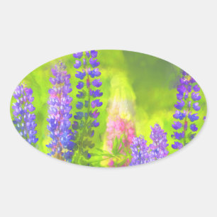 Lupine Painting - Originelle Blume Kunst Ovaler Aufkleber