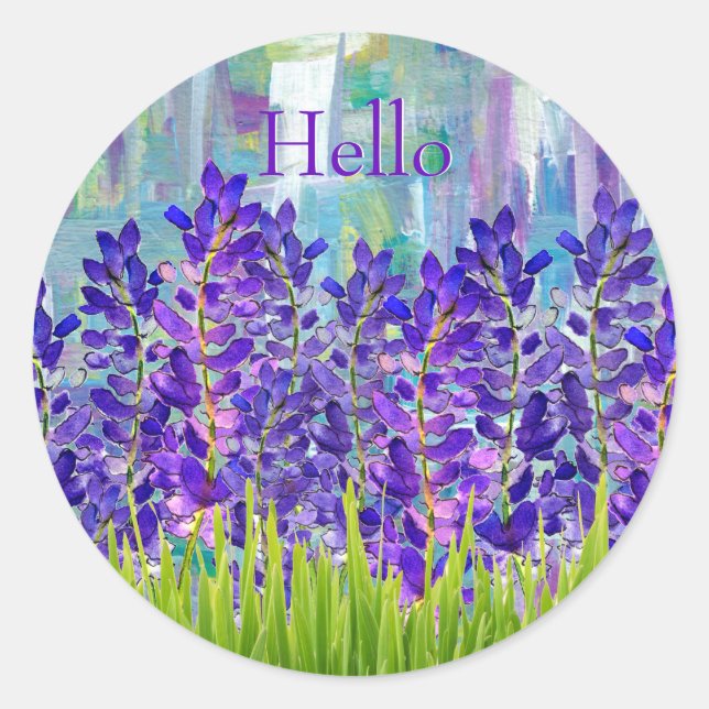 Lupine violette Fleurs Hello Stickers ronds (Devant)