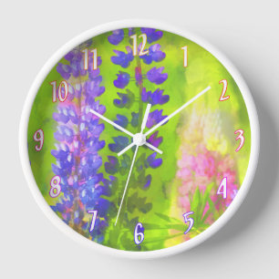 Lupinenmalerei - Originale Blumenkunst Uhr