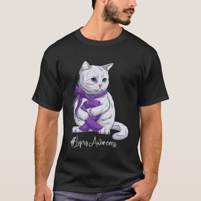 Lupus Awareness Montag Lila Ribbon Cat T-Shirt (Vorderseite)
