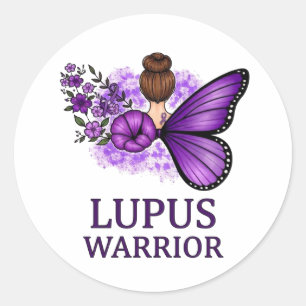 Lupus-Krieger-Schmetterlingsaufkleber Lila Bewus Runder Aufkleber