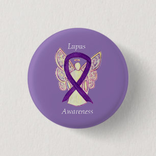 Lupus Lila Awareness Ribbon Engel Custom Art Butto Button