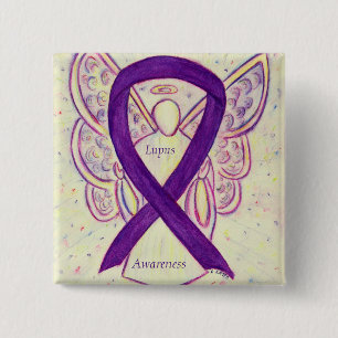 Lupus Lila Awareness Ribbon Engel Custom Art Butto Button