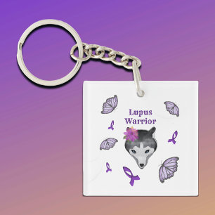 Lupus Warrior Wolf Lila Ribbon Butterfly Schlüsselanhänger