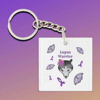 Lupus Warrior Wolf Lila Ribbon Butterfly Schlüsselanhänger