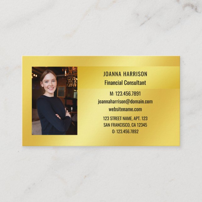 Luscious Elegante Modern Gold Band Background Foto Visitenkarte (Vorderseite)