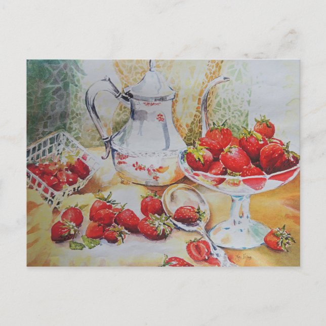 Luscious Erdbeeren in Wasserfarbe Postkarte (Vorderseite)