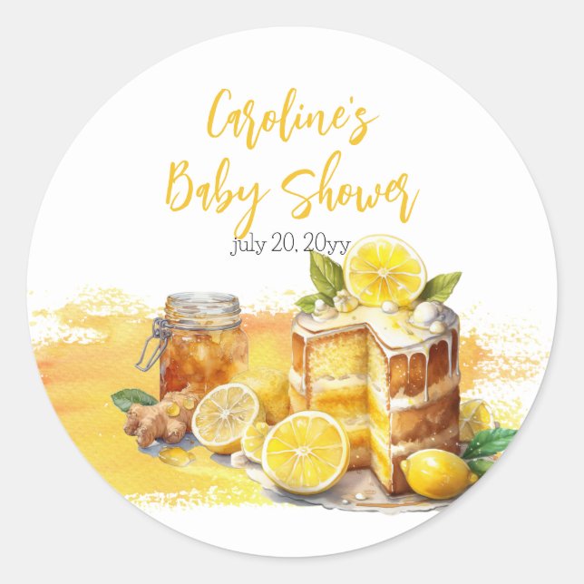 Luscious Lemon Cake Ginger Tea Baby Dusche Runder Aufkleber (Vorderseite)