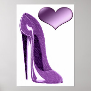 Luscious lila Stilett-Absatz-Schuh und Herz P Poster