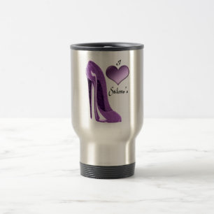 Luscious lila Stilett-Schuh und Herz 3D Reisebecher