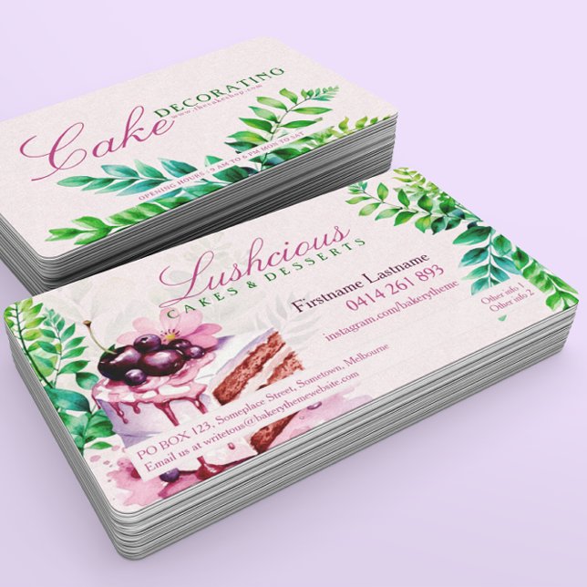 Luscious Pink Blueberry Cake Business Cards Visitenkarte (Von Creator hochgeladen)