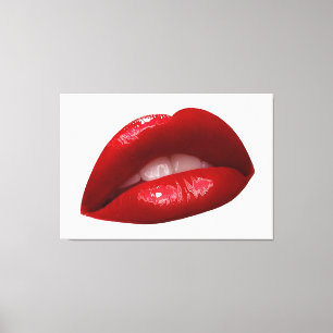 Luscious rote der Lippenstift-Lippen der Frau Leinwanddruck