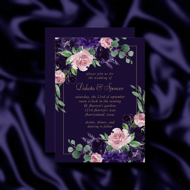 Lush Blossom | Dunkel Lila und rosa Rosenblume Einladung (Von Creator hochgeladen)
