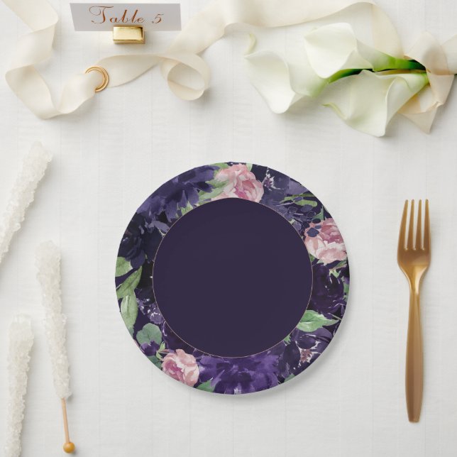 Lush Blossom | Lila und rosa Rosenkranz Pappteller (Hochzeit)