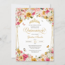 Lush Blush Elegante Blumenläppchen Quinceanera Einladung