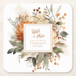 Lush Burnt Orange Fall Floral & Greenery Rechteckiger Pappuntersetzer