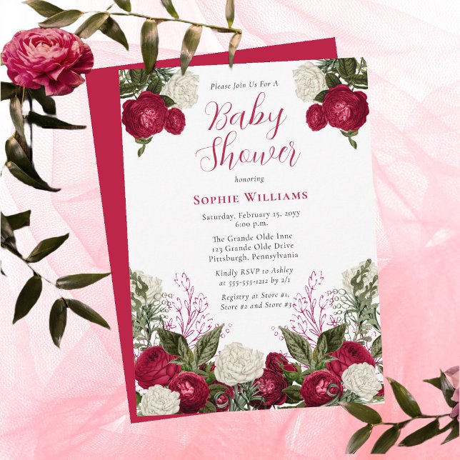 Lush Elegant Magenta Floral Girl Babydusche Einladung (Von Creator hochgeladen)