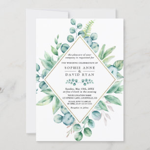 Lush Eucalyptus Blätter Diamond Gold Wedding Einladung
