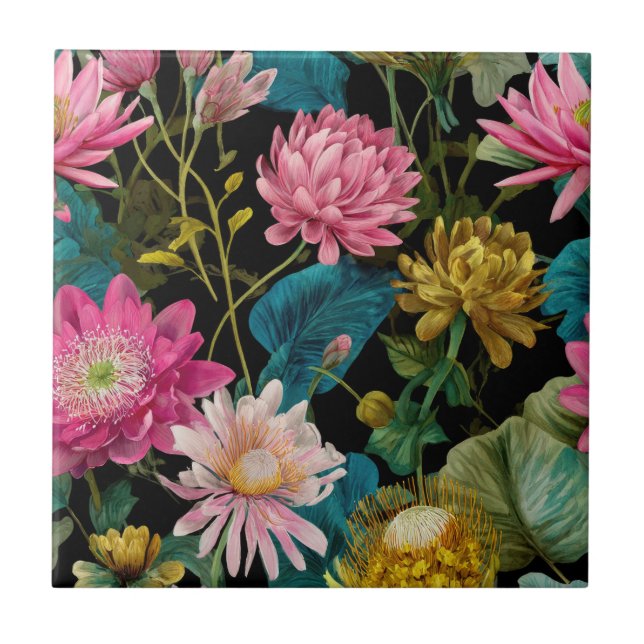 Lush Exotic Leaves BOHO Tropical Pattern Botanical Fliese (Vorderseite)