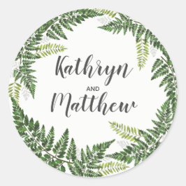 Lush Fern Tropical Botanical Gastgeschenk Hochzeit Runder Aufkleber