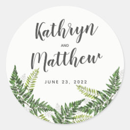 Lush Fern Tropical Botanical Wedding Runder Aufkleber