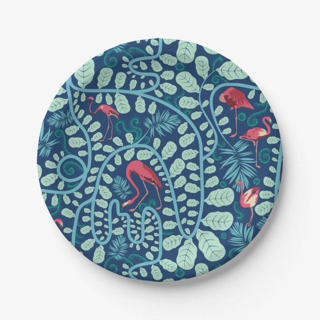 Lush Flamingo Jungle Pattern Pappteller (Vorderseite)