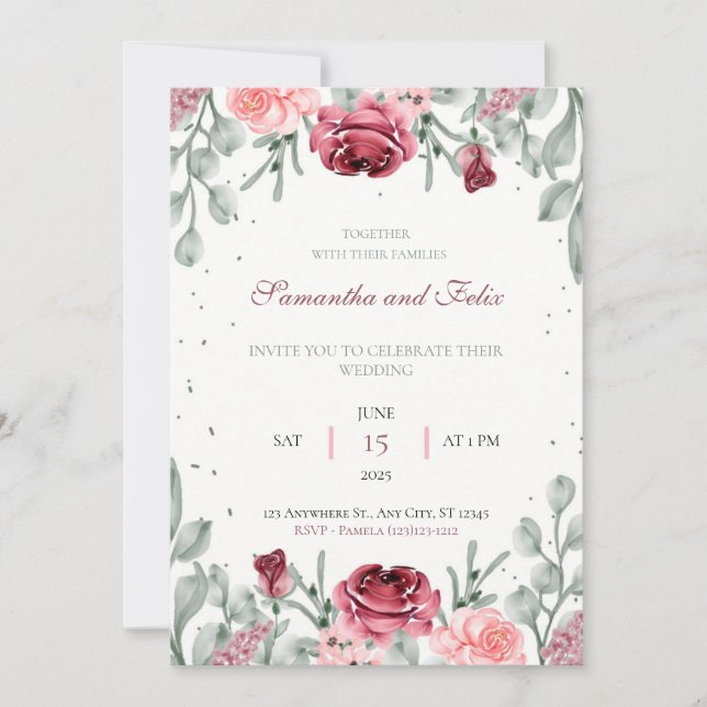 Lush Floral Watercolor Land Hochzeit Einladung (Vorderseite)