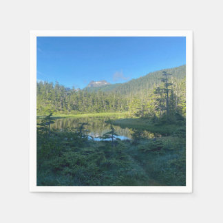 Lush Forest with Mountain and Lake Napkin Serviette