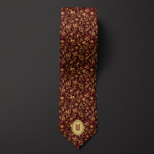 Lush-Gold-Blume auf Burgundy Monogram Krawatte