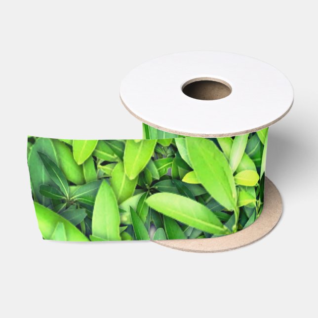Lush Green Blätter Pattern - Natur botanisch Satinband (Spule)