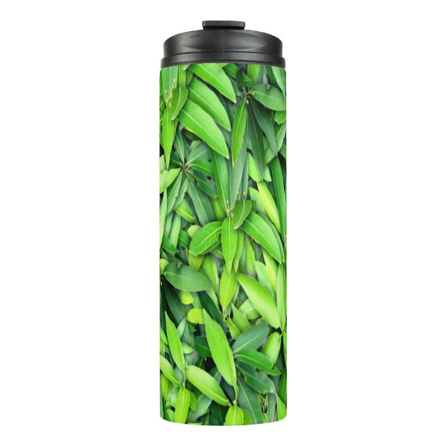 Lush Green Blätter Pattern - Natur botanisch Thermosbecher (Vorderseite)