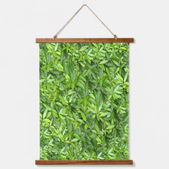 Lush Green Blätter Pattern - Natur botanisch Wandteppich Mit Holzrahmen (Vorderseite)