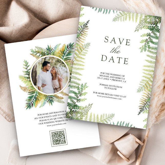 Lush Green Ferns QR Code Foto Wedding Save The Date (Von Creator hochgeladen)