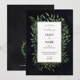 Lush Green Wreath Midnight Moody Wedding Einladung