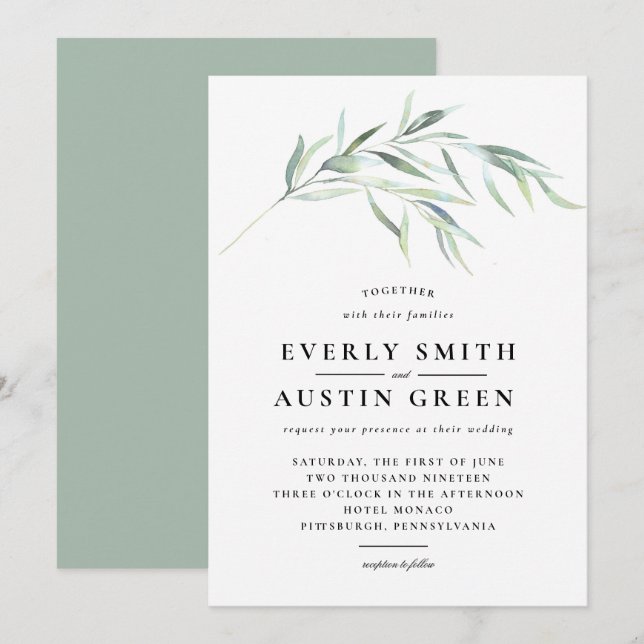 Lush Greenerity Wedding Einladung (Vorne/Hinten)