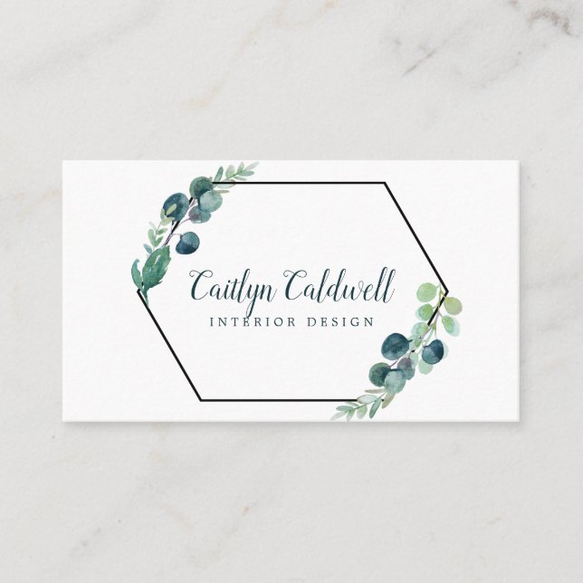 Lush Greenery Black Geometric Business Card Visitenkarte (Vorderseite)