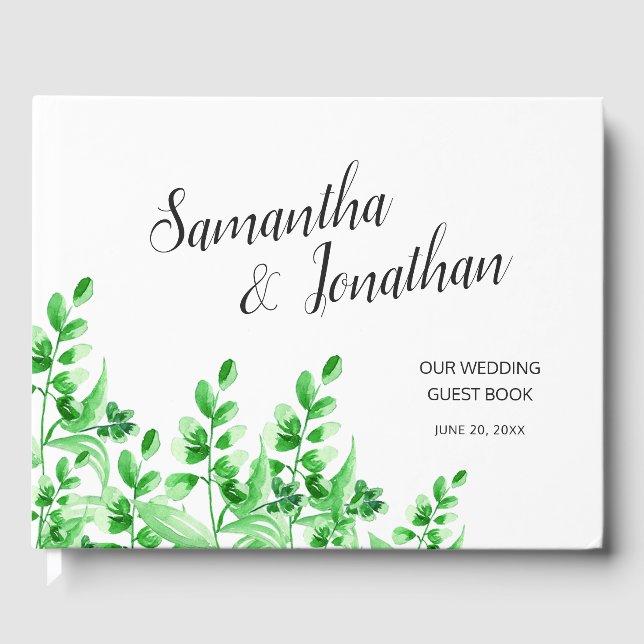 Lush Greenery Elegant Calligraphy Script Wedding Gästebuch (Vorderseite)