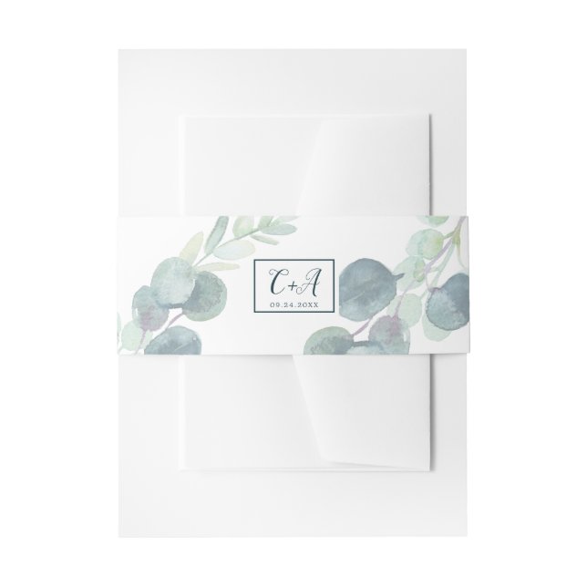 Lush Greenery Faded Eucalyptus Wedding Einladungsbanderole (Vorderseite Beispiel)