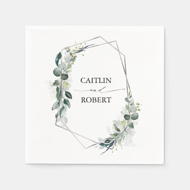 Lush Greenery und Eucalyptus Foliage Geometric Serviette (Vorderseite)