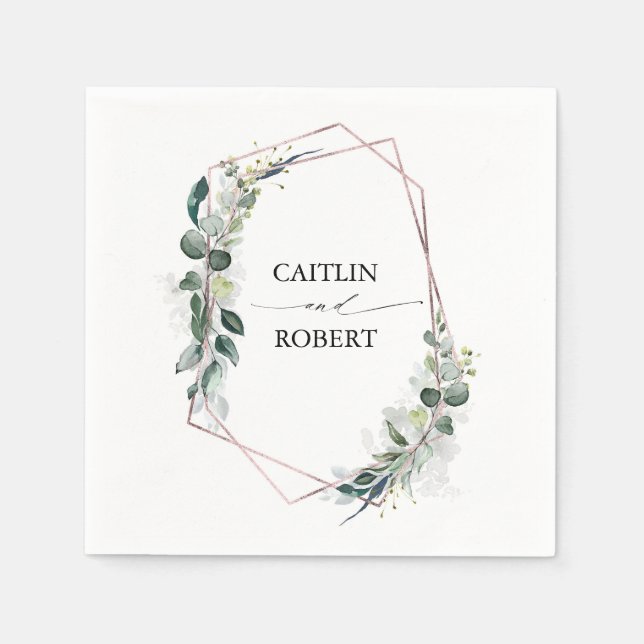 Lush Greenery und Eucalyptus Foliage Geometric Serviette (Vorderseite)
