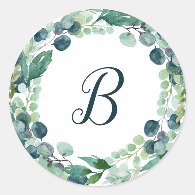 Lush Greenery Wreath Monogram Umschlag Aufkleber (Vorderseite)