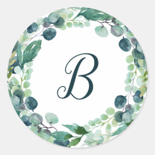 Lush Greenery Wreath Monogram Umschlag Aufkleber