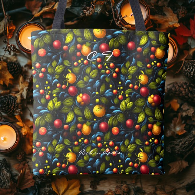 Lush Khokhloma Frucht und florale Muster Tote Beut Tasche (Von Creator hochgeladen)