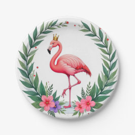 Lush Leafy | Elegant Rosa Flamingo Crown Tropical Pappteller