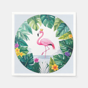 Lush Leafy   Elegant Rosa Flamingo Crown Tropical Serviette