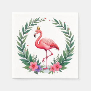 Lush Leafy   Elegant Rosa Flamingo Crown Tropical Serviette