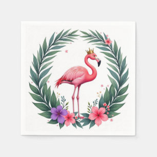 Lush Leafy   Elegant Rosa Flamingo Crown Tropical Serviette