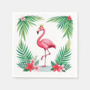 Lush Leafy   Elegant Rosa Flamingo Crown Tropical Serviette