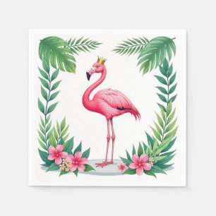 Lush Leafy   Elegant Rosa Flamingo Crown Tropical Serviette