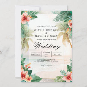 Lush Palm Floral Beach Wedding Einladung